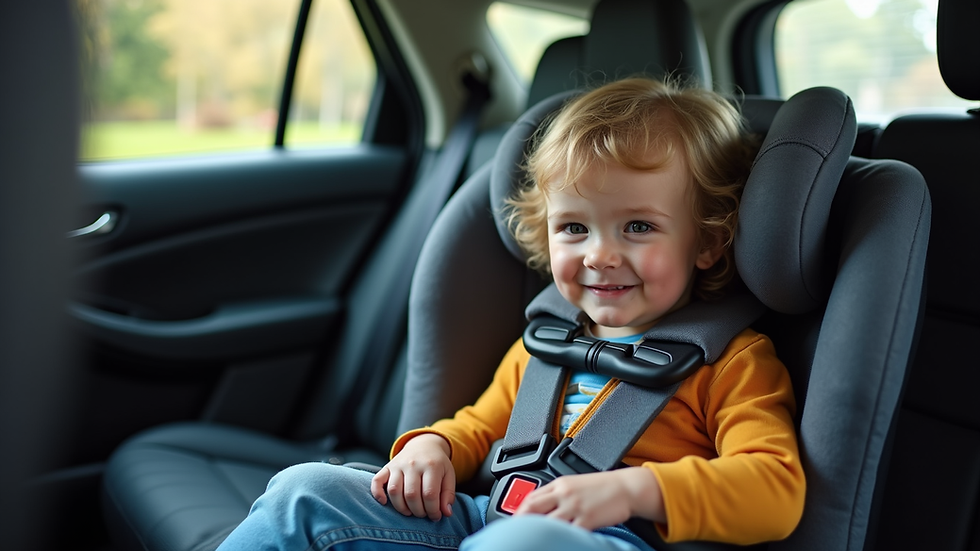 Close-up view of a child safety seat securely installed in a vehicle