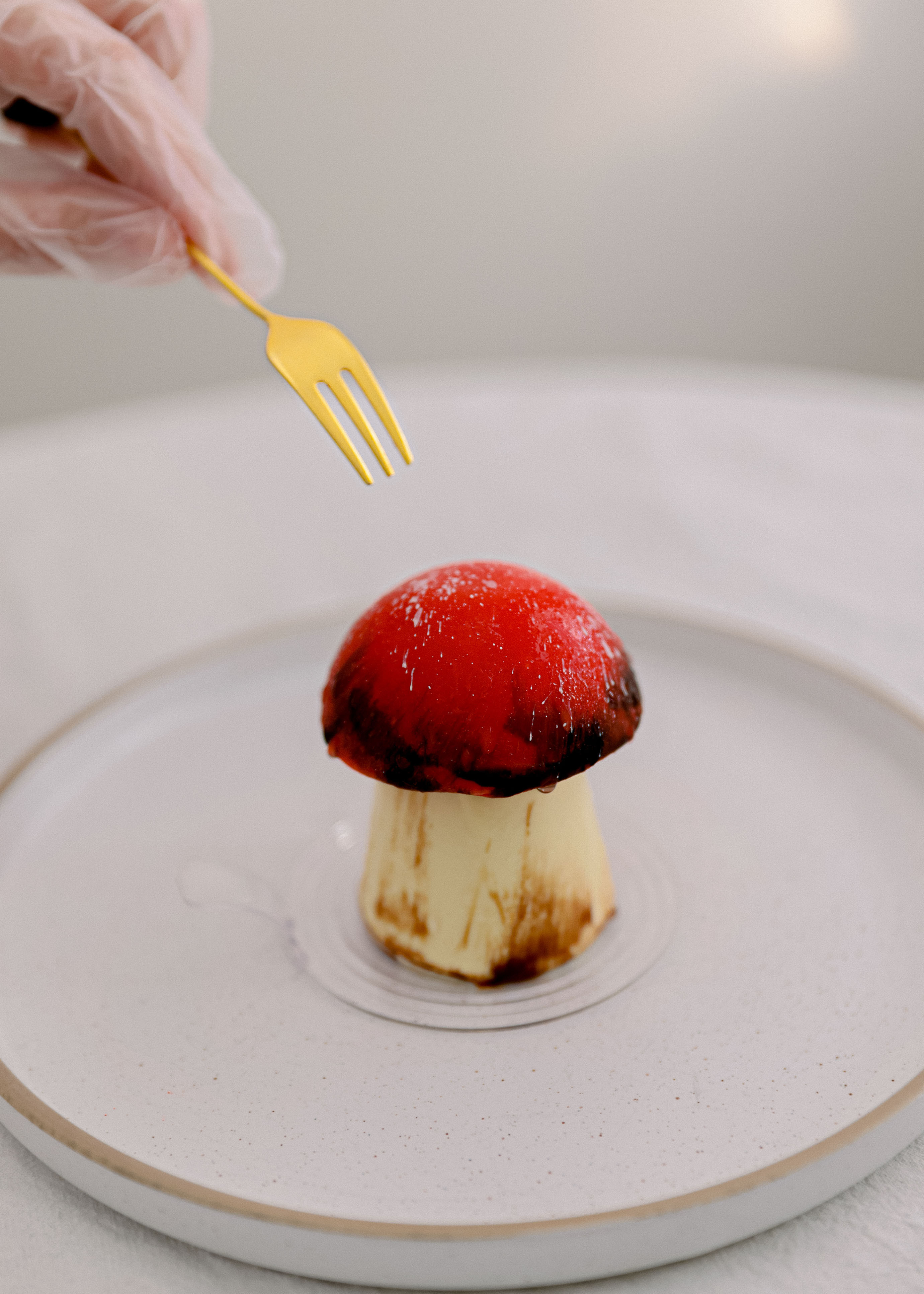 Cute Mushroom Mousse Cake with Strawberry Fillings