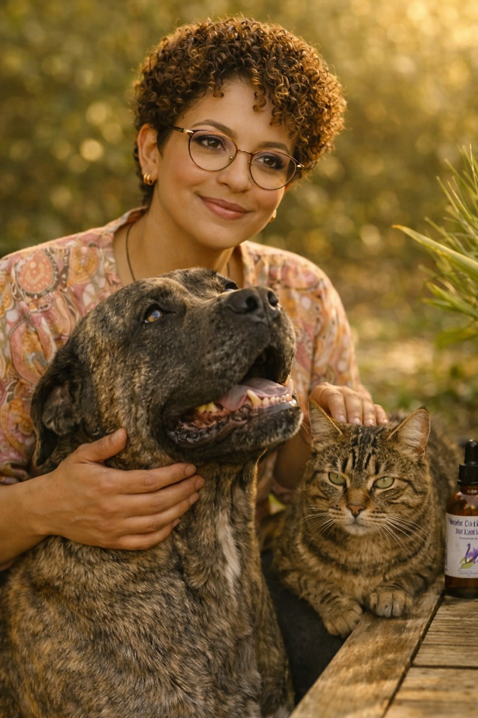 Accompagnement humain animal avec une femme, son chien et son chat.