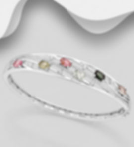 925 Sterling Silver Bangle with Tourmalines and CZ