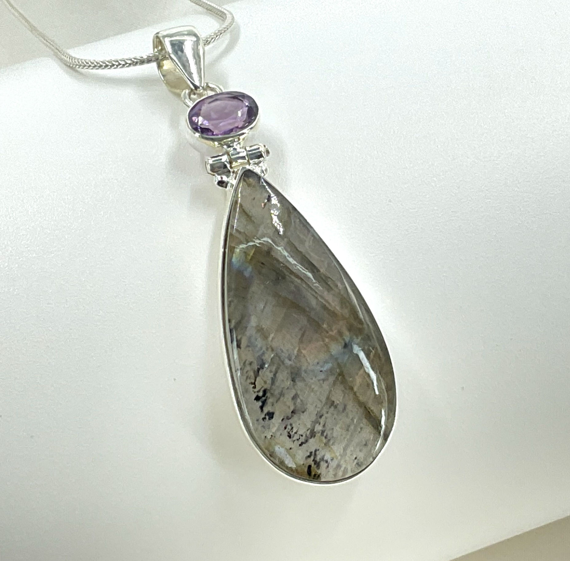 Labradorite and Amethyst Silver Pendant