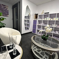 Elevated consultation lounge at the Vex Hair Extensions downtown Orlando showroom