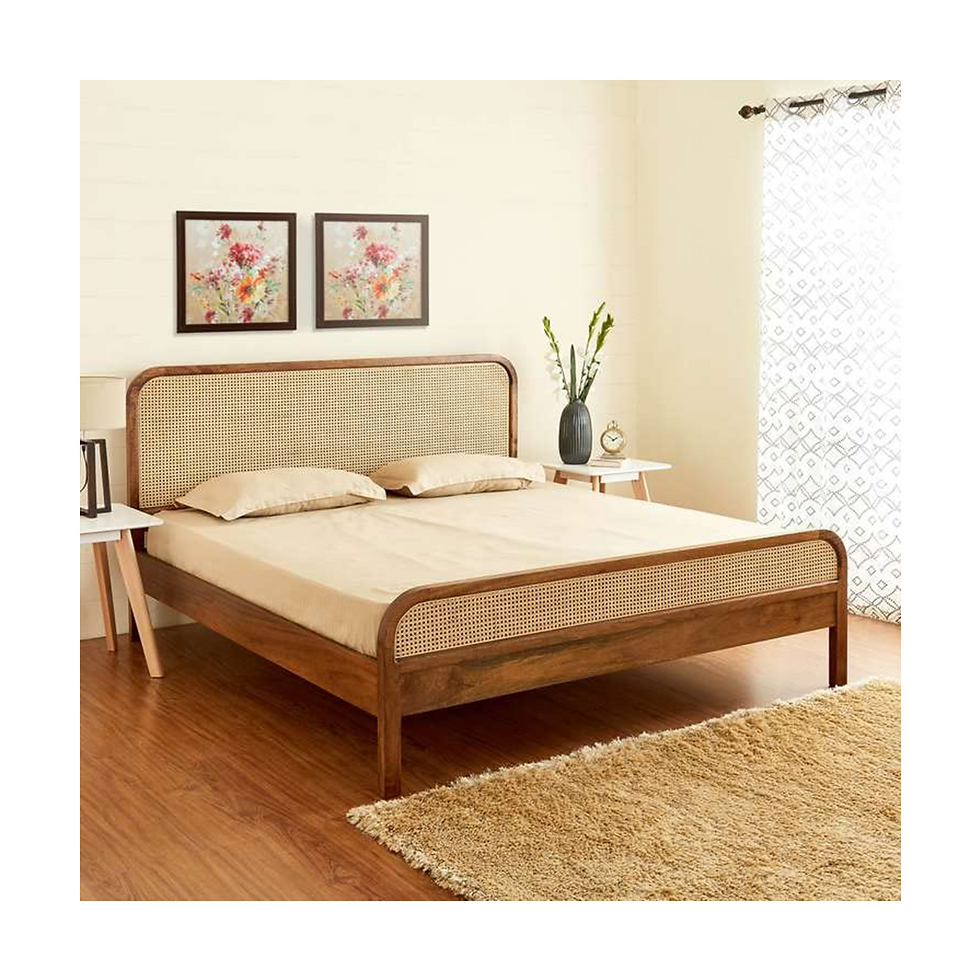 Louis solid wood Sheesham bed in 2 Sizes and 3 Finishes with Rattan Back