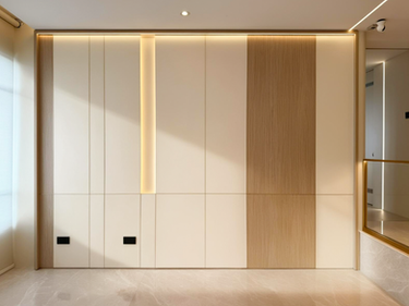 Warm timber textures paired with mirco-cement surfaces within modern home