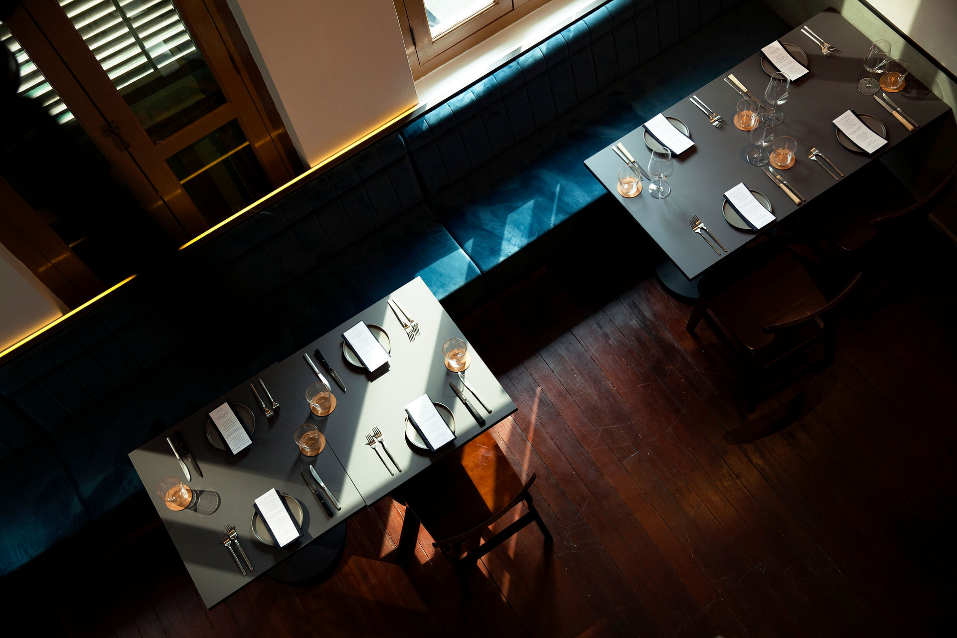 Intimate 60-seat dining environment shaped through comfort, conversation and understated design