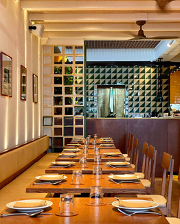 Interior material detailing within contemporary Burmese dining environment