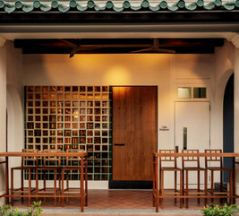 Entrance facade of Club Rangoon restaurant within heritage shophouse at Duxton Road