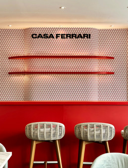 Contemporary event lounge design inspired by Formula 1 culture and movement