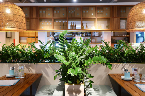 Natural materials and warm finishes inspired by the surrounding botanical landscape