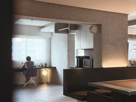 Custom study space designed with built-in carpentry and warm material palette