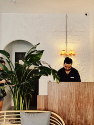Contemporary French dining environment inspired by Mediterranean lifestyle and coastal living