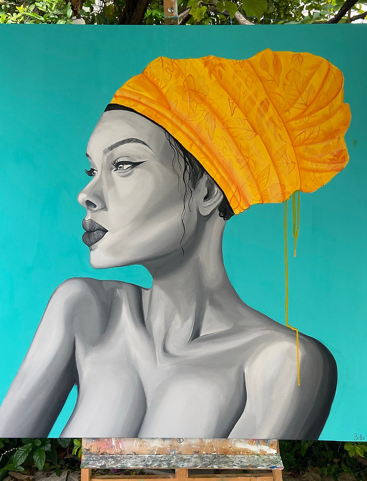Quadro de mulher colorido feito pela Bella Tessa