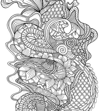 abstract, flowing, botanical inspired, Zentangle-like illustration done in black ink.