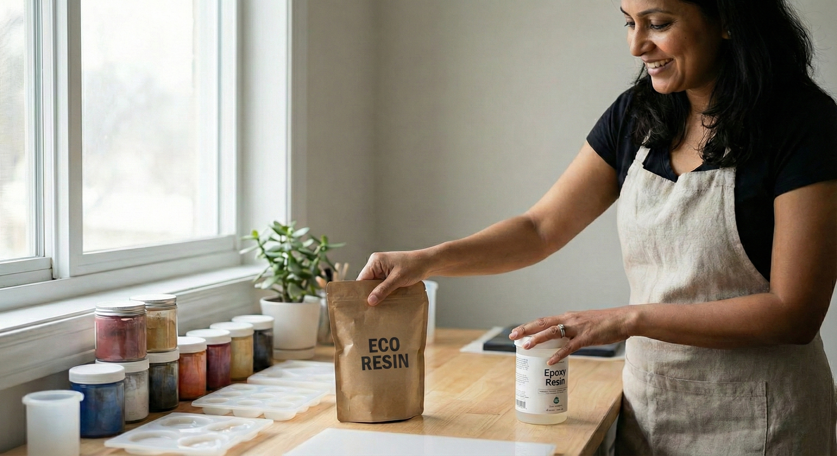 Indian creator choosing eco resin over epoxy resin for safe indoor crafting and small business use