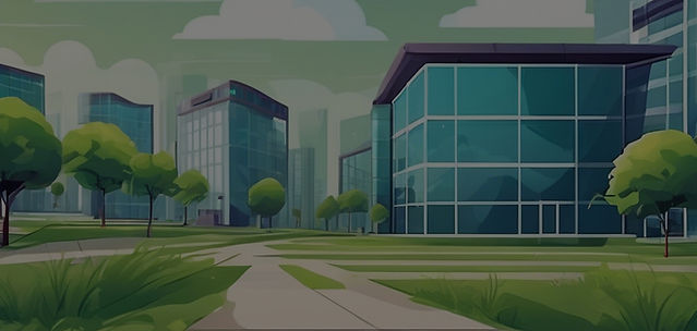 Create a beautiful scene of a business park with grass.jpg