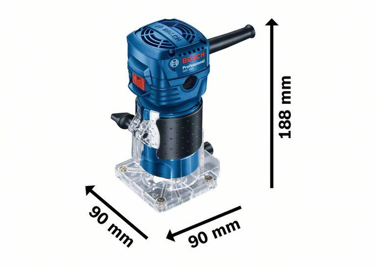 Bosch 550W Palm Router (GKF 550) with Dimensions