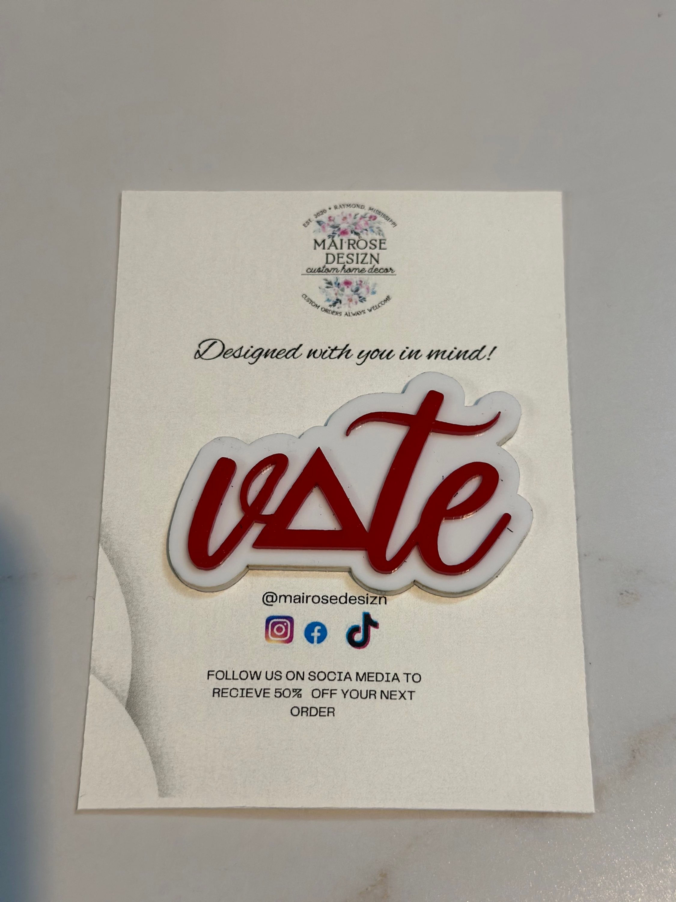 Red and White Inspired Pin with Magnetic  Backing 