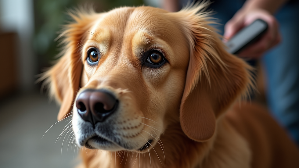 Close-up view of a Golden Retriever’s shiny coat being brushed