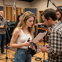 gemini-image-2_she_is_standing_in_a_recording_studio_among_a_crowd_of_men_and_women_she_is