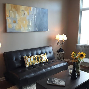 Gray & Yellow Custom Abstract Artwork in a livingroom