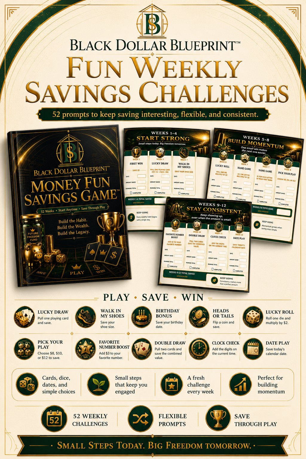 BDB Money Fun Savings Game, 52 Weeks digital download preview displayed on a device.