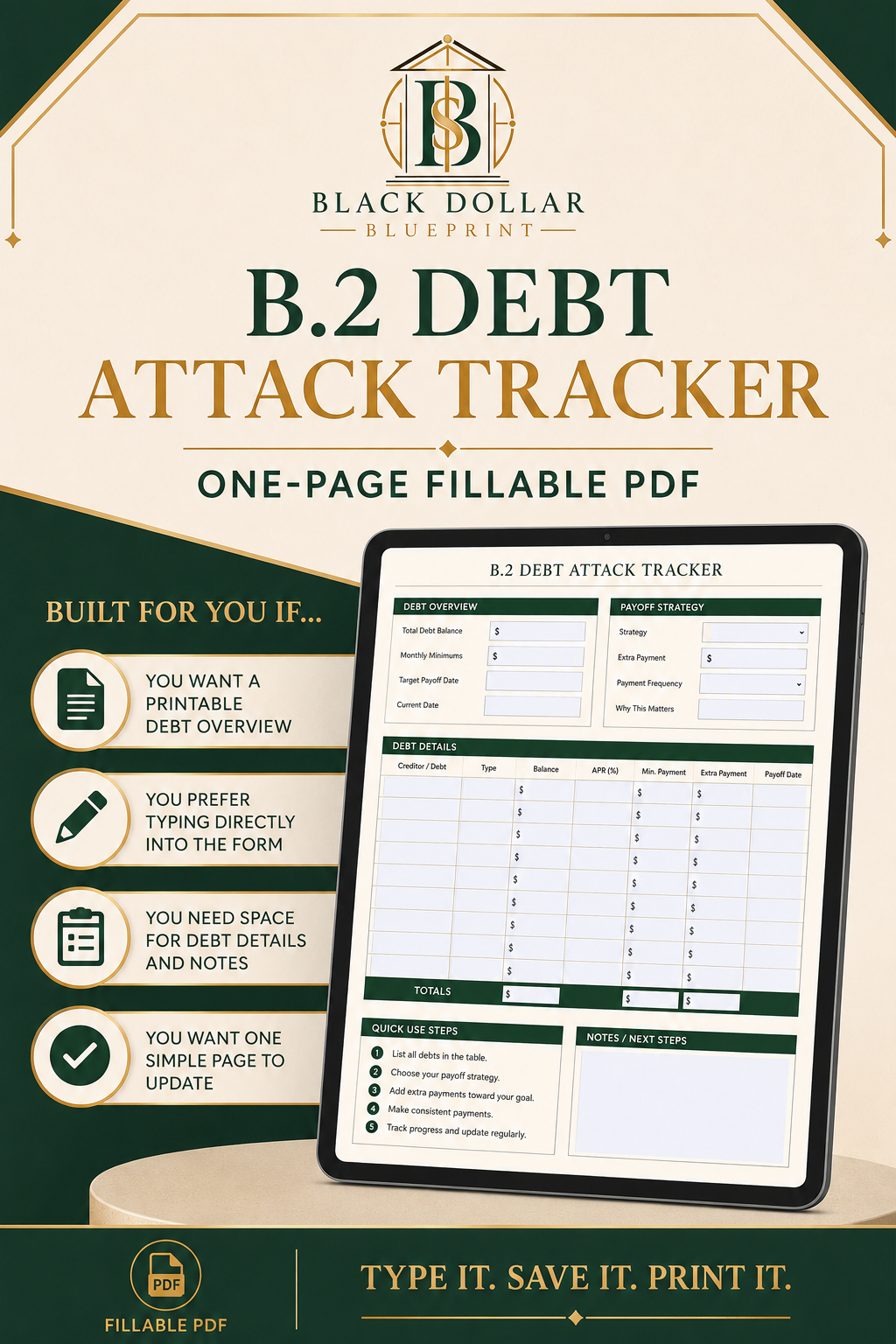 B.2 Debt Attack Tracker, One-Page Excel Worksheet
