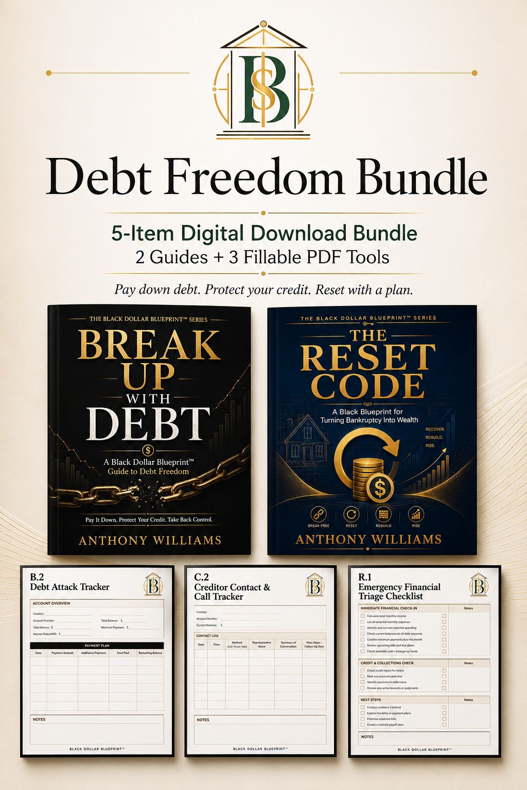 BDB Debt Freedom Bundle: 5-item digital download bundle.