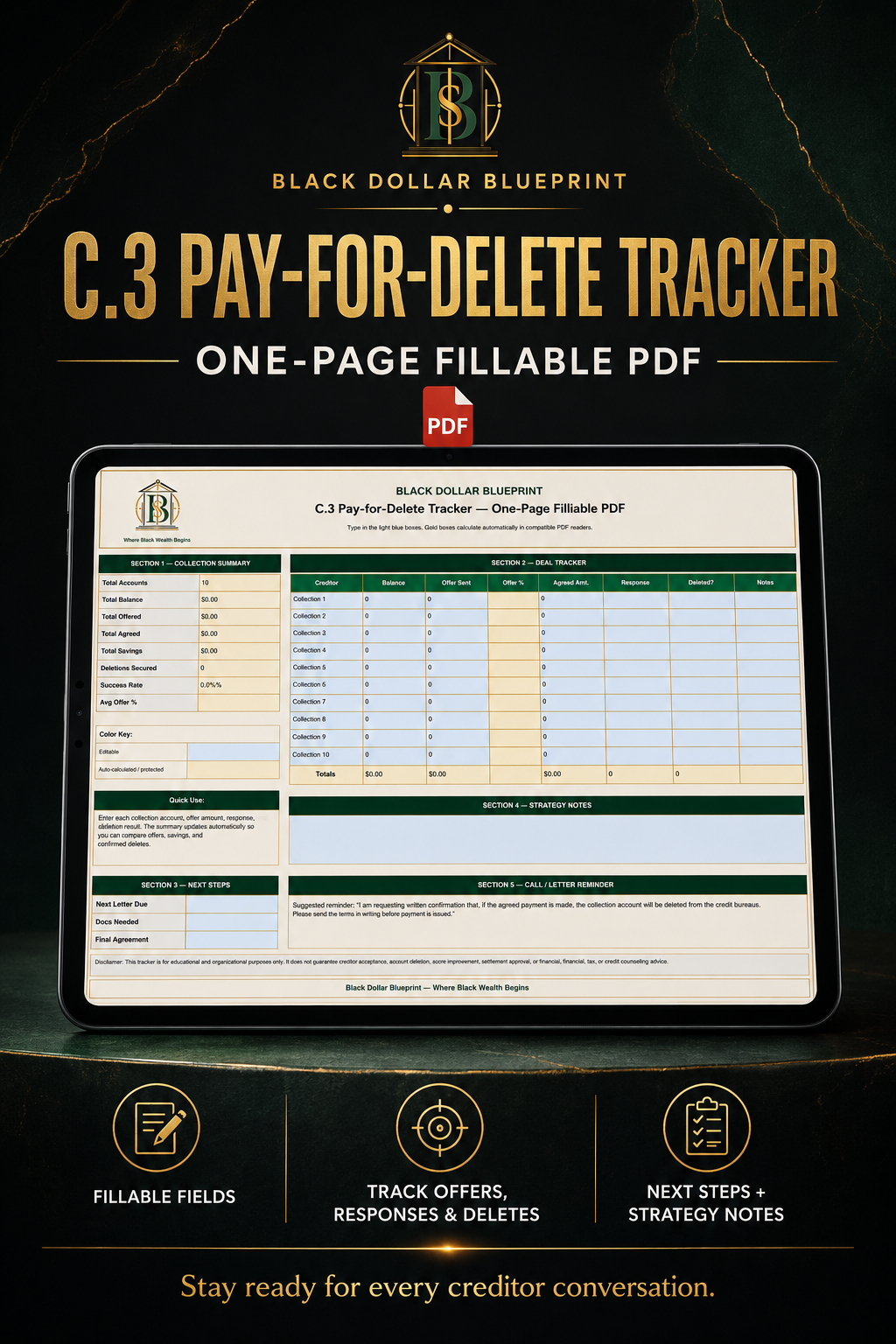 C.3 Pay-for-Delete Tracker, One-Page Fillable PDF Worksheet