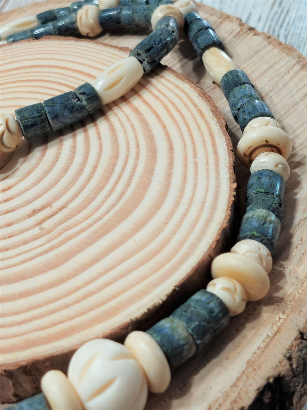 Thumbnail: Men's Blue Heishe & Bone Necklace