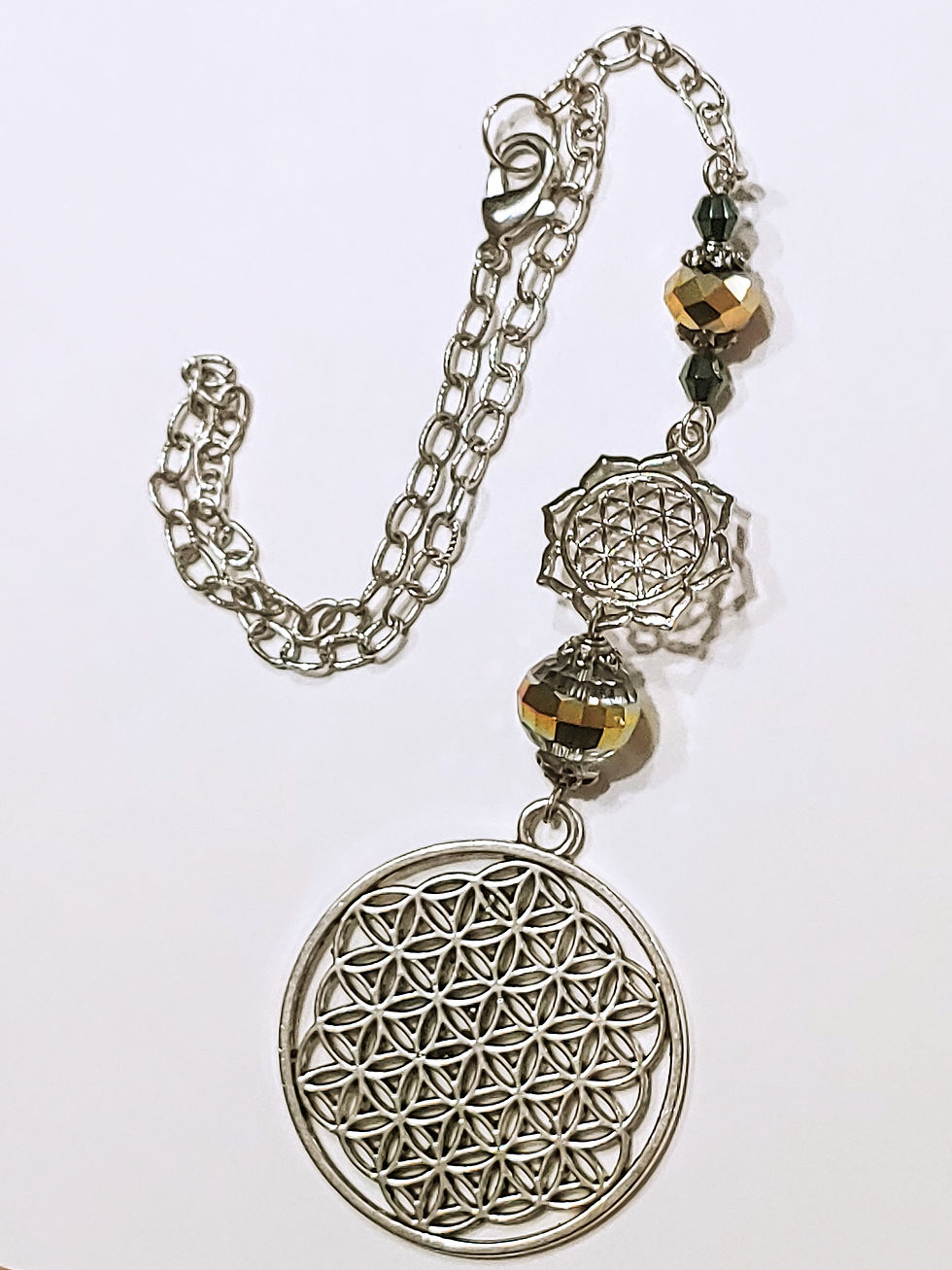 Thumbnail: Silver "Flower of Life" Beaded Car Charm