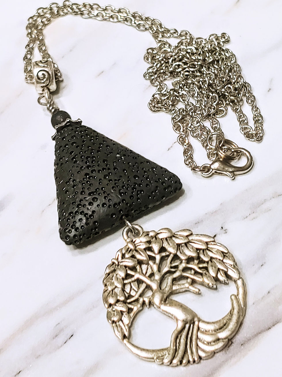 Thumbnail: Tree of Life & Black Lava Stone Necklace