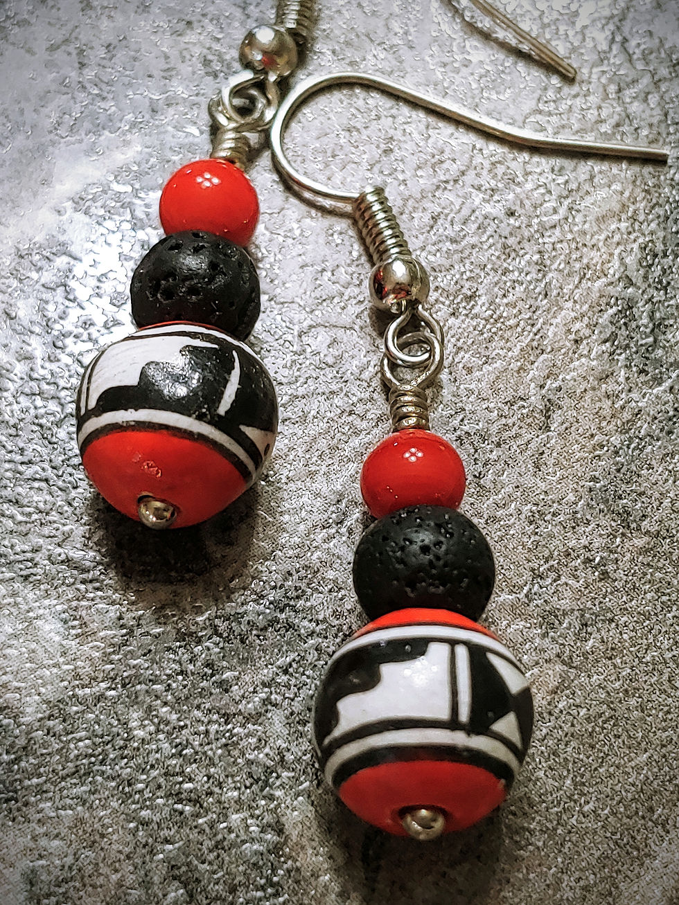 Thumbnail: Orange Tribal Lava Stone Earrings