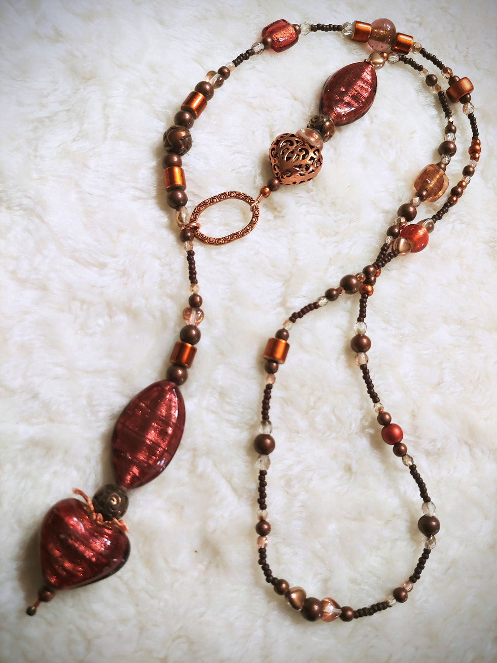 Thumbnail: Copper & Burgundy Lariat Style Necklace