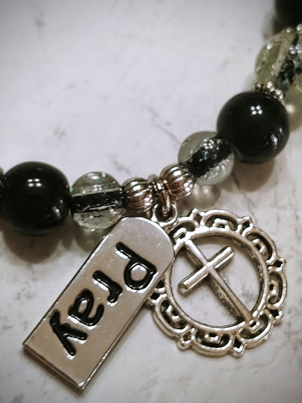 Thumbnail: Black And Silver "Pray" Bracelet