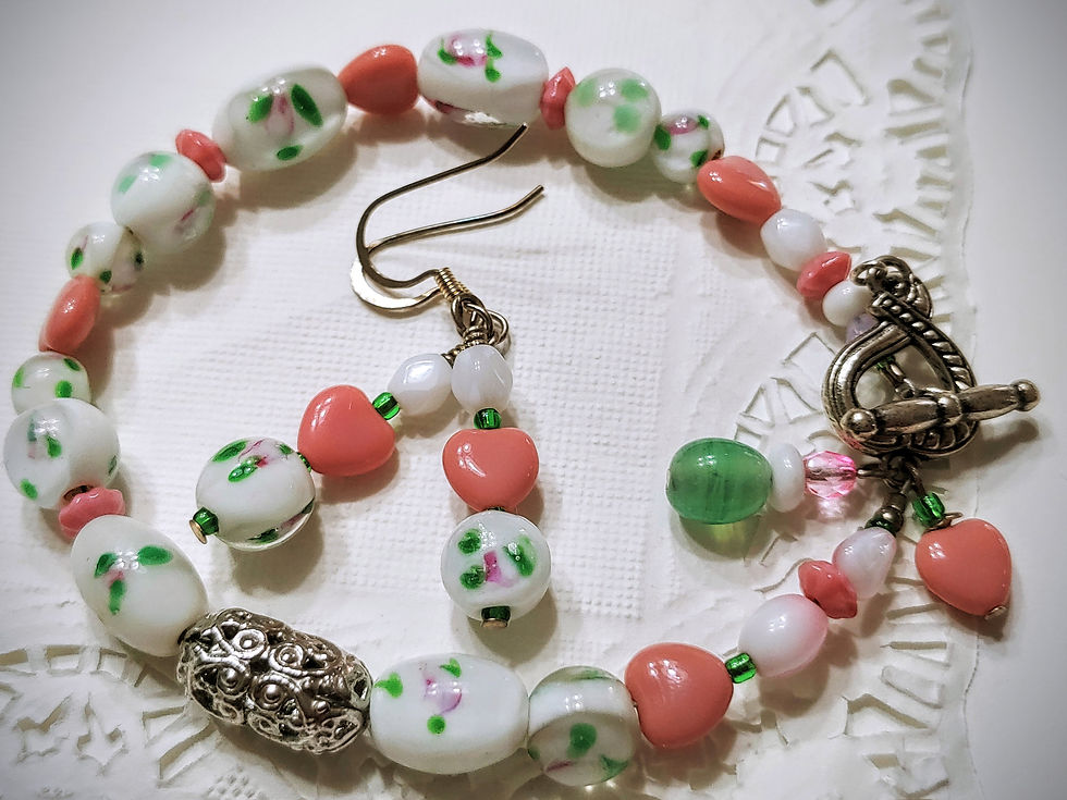 Thumbnail: Pink Floral Heart Bracelet Set