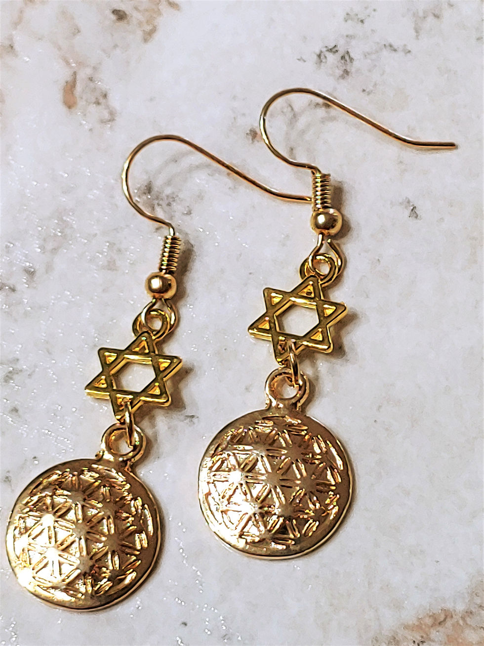 Thumbnail: Gold Star of David & flower of Life Earrings