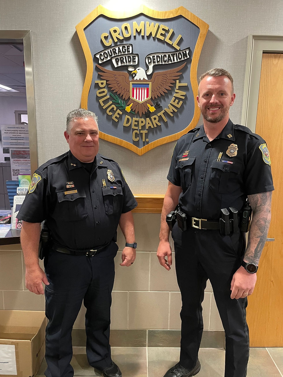 Steven Penn, left, is the new chief of police. His former role as second in command of the department was filled by Capt. John Carlson, right. (Jahne)