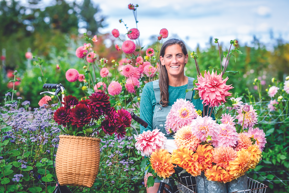 Merrie Avallone in her happy place, in her fields of flowers, where she cultivates and creates happiness for others. Photos by Dellabella Photography