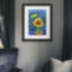 Sunflower on a Blue Background in a livingroom wall.