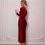 Thumbnail: Women Elegant Long Sleeve Party Evening Velvet Bodycon Split Pencil Midi Dress S