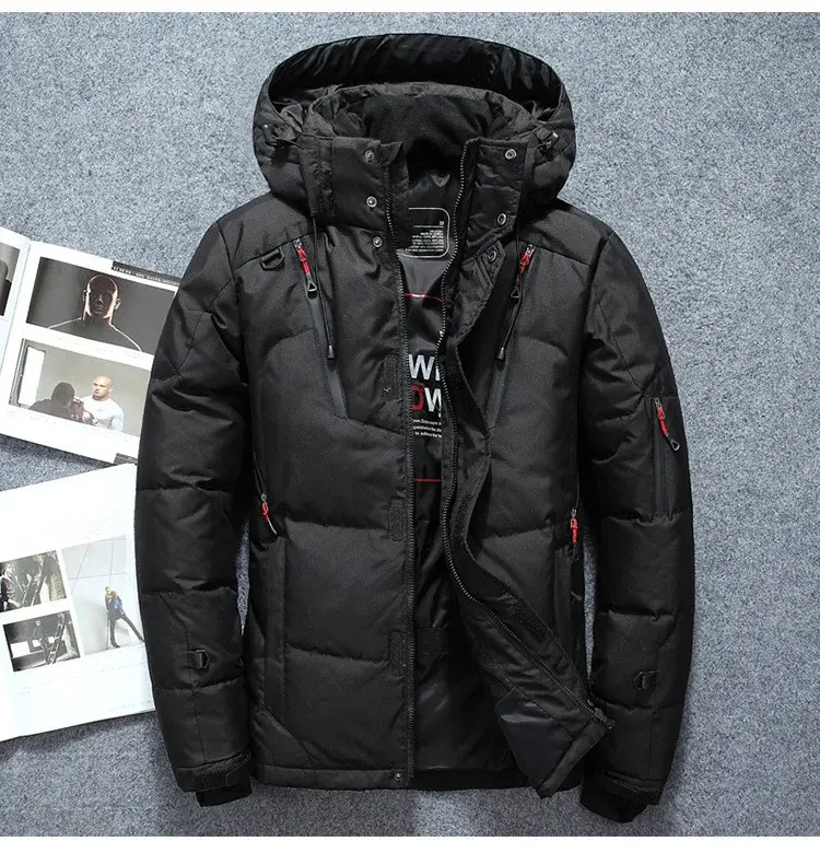 Thumbnail: Winter Thickened Men's Down Jacket Climbing Hunting Hooded Warm White Duck Down 