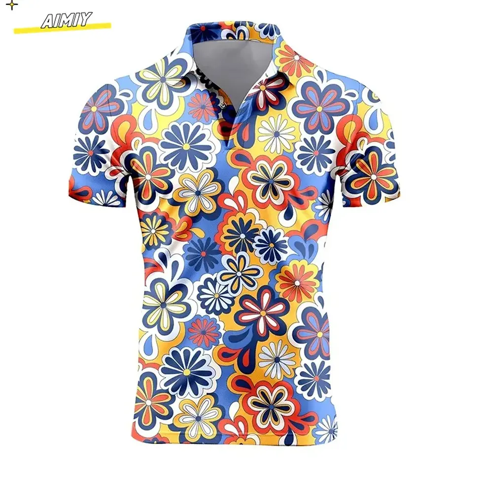 Thumbnail: Summer Casual T-shirts Mens Short Sleeve Polo Shirts Lapel Button Work Clothing 