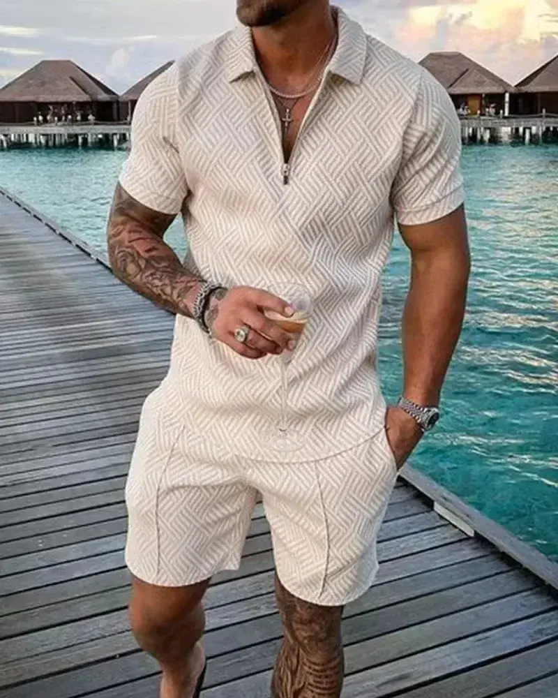 Thumbnail: New 3D Digital Printed Men's Fashion Casual Sets Short Sleeve Polo Shirt and Sho