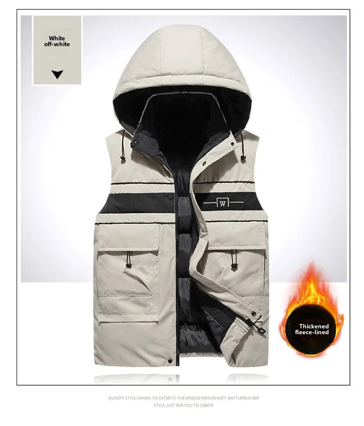 Thumbnail: Men's Autumn Winter Slim Fit Thickened Cotton Vest Korean Style Slimming and Smo