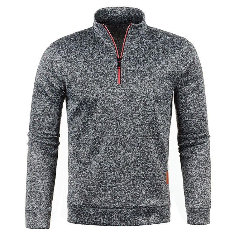 Thumbnail: Autumn Men's Half Zipper Sweatshirts Long Sleeve Solid Color Pullover Turtleneck
