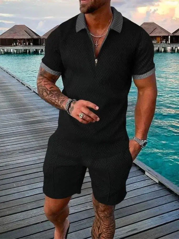 Thumbnail: New 3D Digital Printed Men's Fashion Casual Sets Short Sleeve Polo Shirt and Sho