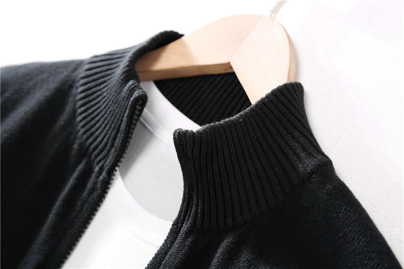 Thumbnail: 100% Cotton Autumn Winter Mens Zipper Cardigan Fit Sweaters Solid Color Knitted 