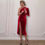 Thumbnail: Women Elegant Long Sleeve Party Evening Velvet Bodycon Split Pencil Midi Dress S