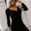 Thumbnail: Women's New European And American Sexy Solid Color Deep V-neck Long-sleeved Midi