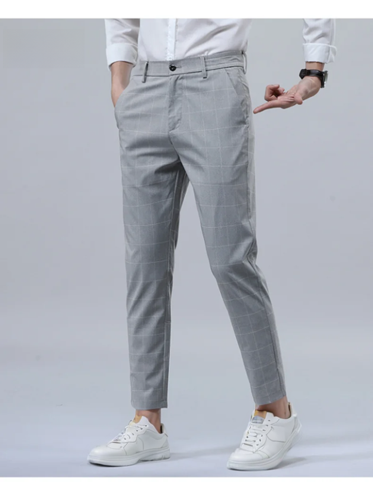 Thumbnail: Casual Men Slim Fit Small Straight Cylinder Western Pants Soft Versatile Plaid N
